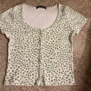 Brandy Melville White and Green Button Down Shirt